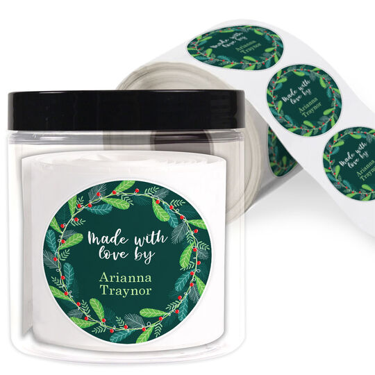 Green Wreath Round Gift Stickers